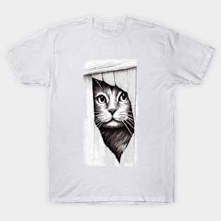 Hello - Cat looking through fence T-Shirt